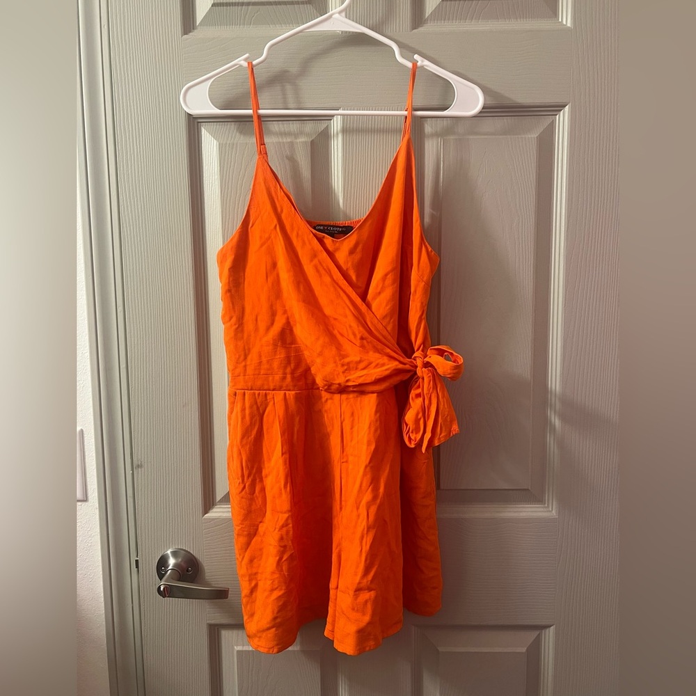 one clothing Bright Orange Wrap Mini Dress with Side Tie
